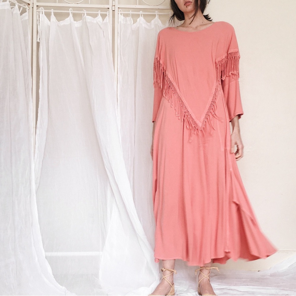 Rose Midi dress with tassel fringe